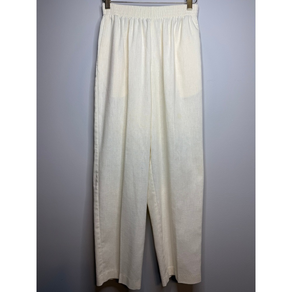Alfred Dunner Vintage Cream Linen Blend High Rise Elastic Waist Pants sz 10 USA - Picture 2 of 7